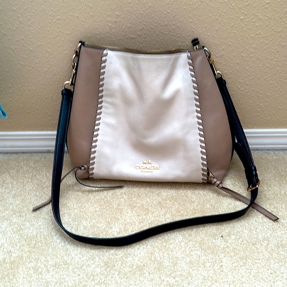 COACH genuine soft leather tan/white/black cross body tote